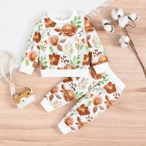 2pcs Baby Girl Allover Floral Print Sweatshirt and Pants Set #1048719
