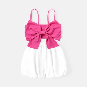 2pcs Baby Girl Bowknot Design Smocked Camisole and Shorts Set