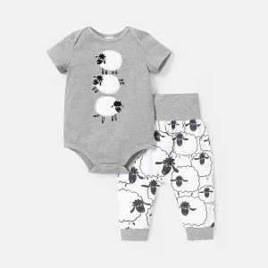 2pcs Baby Girl/Boy 100% Cotton Sheep Graphic Romper and Pants Set #915816