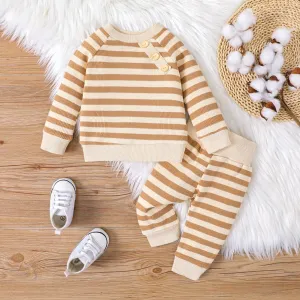 2pcs Baby Girl/Boy 95% Cotton Button Decor Stripe Top and Pants Set #1050868