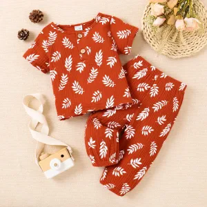 2pcs Baby Girl/Boy 95% Cotton Palm Leaf Print Short-sleeve Top and Pants Set #1043650