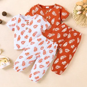 2pcs Baby Girl/Boy 95% Cotton Palm Leaf Print Short-sleeve Top and Pants Set #1043655