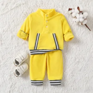 2pcs Baby Girl/Boy Avant-garde Solid Color Polar Fleece Long Sleeve Set #1073187