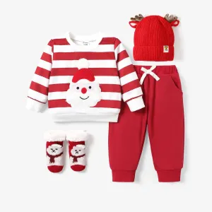 2pcs Baby Girl/Boy Childlike Fabric Stitching Christmas Pattern Top/ Pants Set #1190326