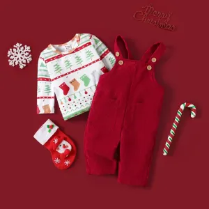 2pcs Baby Girl/Boy Christmas Childlike Style Set with Hanging Strap #1120970