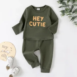 2pcs Baby Girl/Boy Letter Embroidered Pullover Sweatshirt and Pants Set #1053188