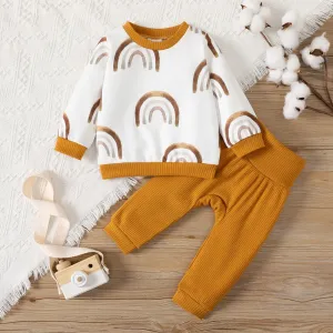 2pcs Baby Girl/Boy Rainbow Print Sweatshirt and Pants Set #1048991