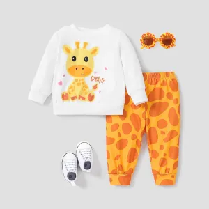 2PCS Baby Girl Childlike Animal Giraffe Pattern Top/ Pant Set #1169714