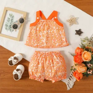 2pcs Baby Girl Floral Allover Sleeveless Top and Shorts Set #839800
