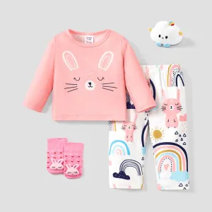 2pcs Baby Girl Rabbit Pattern Casual Pajama Set #1066369