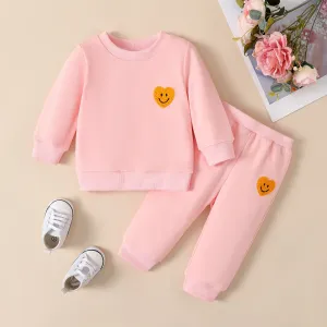2pcs Baby Girl Smiling Heart Embroidered Pullover Sweatshirt and Pants Set #1051692