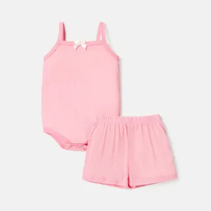 2pcs Baby Girl Solid Cami Romper & Shorts Set #236795