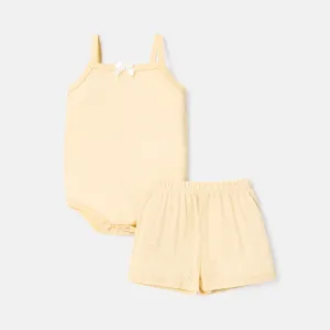 2pcs Baby Girl Solid Cami Romper & Shorts Set #236802