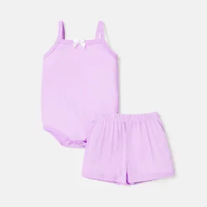 2pcs Baby Girl Solid Cami Romper & Shorts Set #236805