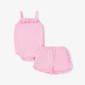 2pcs Baby Girl Solid Color Cami Top and Shorts Set #1318005