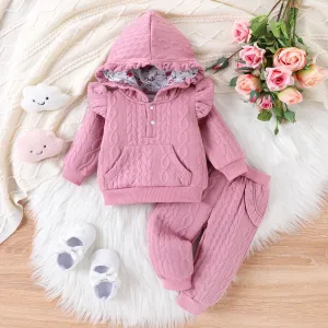 2PCS Baby Girl  Solid Color Sweet Hooded top/ pant #1162740