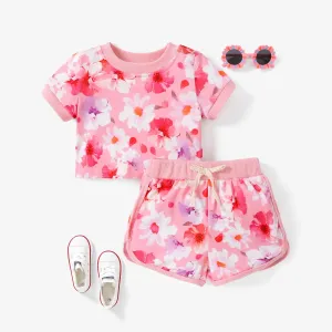 2PCS Baby Girl Sweet Flower Pattern Tee and Shorts Set #1318024
