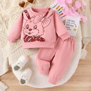 2pcs Baby Girl Sweet Rabbit Animal print Set #1193538