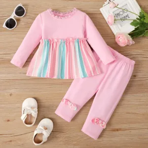2pcs Baby Girl Sweet Stripe Long Sleeve Set #1058960