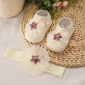 2pcs Baby Stars Floral Pattern Socks and Headband Set #1058700