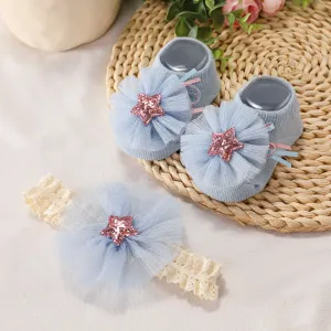 2pcs Baby Stars Floral Pattern Socks and Headband Set #1058701