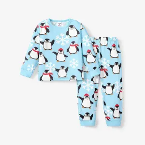2pcs Baby/Toddler Girl/Boy Childlike Penguin Pattern Pajama Set #1213153