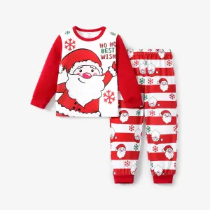 2pcs Baby/Toddler Girl/Boy Christmas Childlike Santa Claus Print Striped Pajamas #1213177