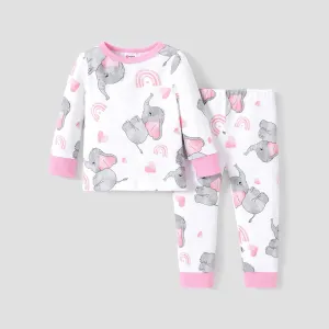 2pcs Baby/Toddler Girl/Boy Elephant and Dinosaur Print Pajamas Set #1317758