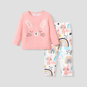2pcs Baby/Toddler Girl Rabbit Pattern Casual Pajama Set #1318437