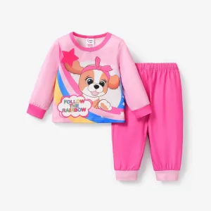 2pcs Baby/Toddler Girl Sweet Dog and Rainbow Pattern Pajamas #1213146