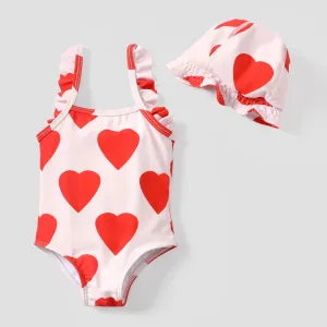 2pcs Baby/Toddler Sweet Heart-shaped Ruffled Swimsuits Set #1320970