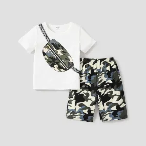 2pcs Kid Boy Camouflage Bag Print Short-sleeve Tee and Shorts Set #199347