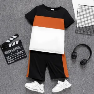 2pcs Kid Boy Colorblock Short-sleeve Tee and Shorts Set #1038750