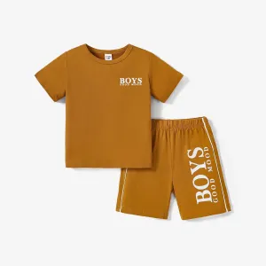 2pcs Kid Boy Letter Print Short-sleeve Tee and Elasticized Shorts Set #232037