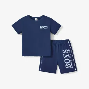 2pcs Kid Boy Letter Print Short-sleeve Tee and Elasticized Shorts Set #232044