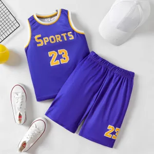 2pcs Kid Boy Letter Print Sports Tank Top and Shorts Set #1048175