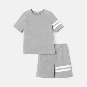2pcs Kid Boy Striped Short-sleeve Cotton Tee and Shorts Set #219837