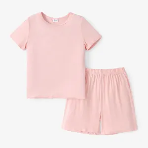 2pcs Kid Boys/Girls  Regular Basic Solid Color Viscose Material Top and Shorts Set #1330098