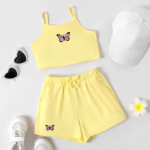 2pcs Kid Girl Butterfly Embroidered Camisole and Shorts Set #1034771