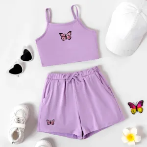 2pcs Kid Girl Butterfly Embroidered Camisole and Shorts Set #1034777