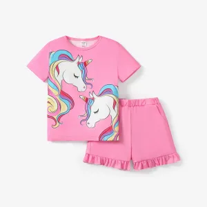 2pcs Kid Girl Casual Unicorn Pattern Pajama Set #1315697