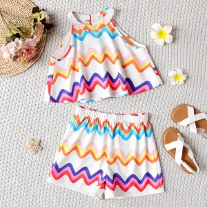 2pcs Kid Girl Colorful Stripe Halter Top and Shorts Set #879838