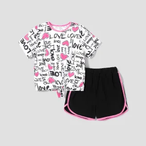 2pcs Kid Girl Letter Print Short-sleeve Tee and Shorts Set #234130