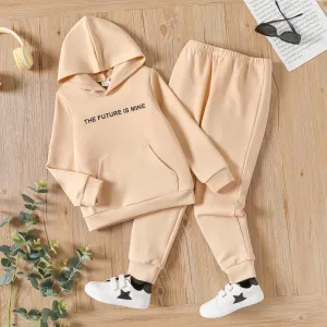 2pcs Kid Girl Letter Print Pocket Design Hoodie Sweatshirt and Elasticized Pants Set #831160