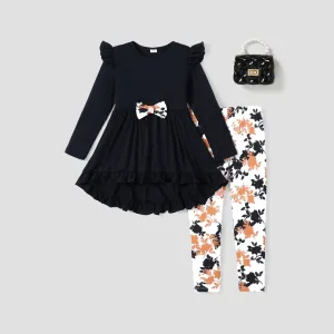 2pcs Kid Girl Plant Floral Asymmetrical Hemline Suit #1197114