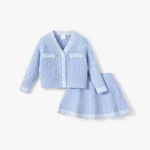 2PCS Kid Girl Sweet Textured Sweater and Skirt Set #1121368