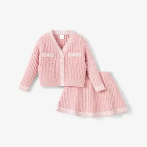 2PCS Kid Girl Sweet Textured Sweater and Skirt Set #1121381