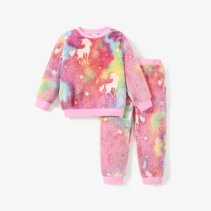 2pcs Kid Girl Tie-dyed Unicorn-themed Pajama Set #1206369