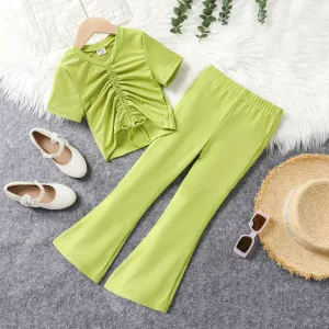 2pcs Kid Girl's Casual Solid Color T-short and Pants Set #1322644