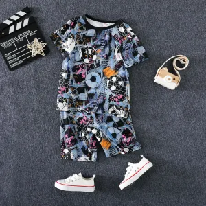 2pcs Kid's  Boys Ball Element Casual Design Flame Retardant Printed Home Clothes Top and Shorts Set #1326011